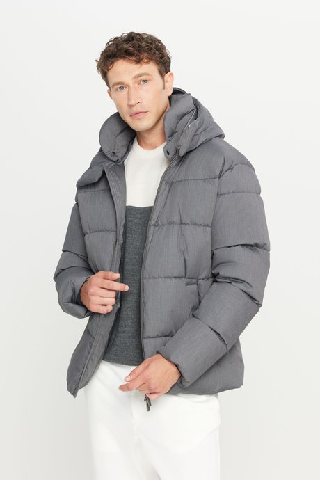 Pamuklu Standart Fit Normal Kesim Kapüşoınlu Dik Yaka Yan Cepli Casual Gri Mont resmi
