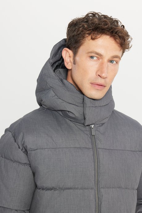 Pamuklu Standart Fit Normal Kesim Kapüşoınlu Dik Yaka Yan Cepli Casual Gri Mont resmi