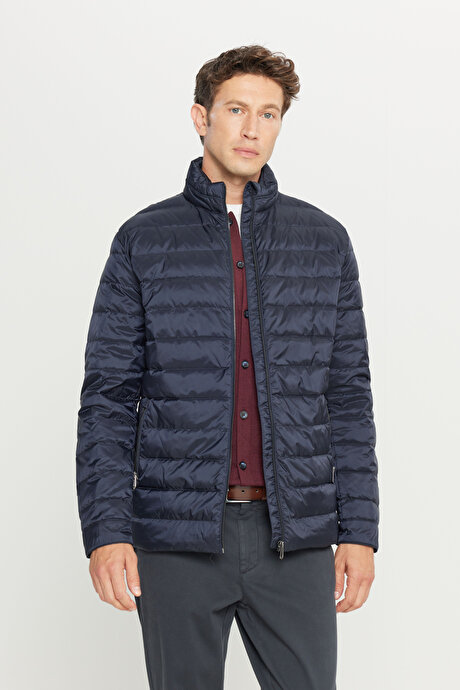 Standart Fit Normal Kesim Dik Yaka Yan Cepli Casual Lacivert Mont resmi