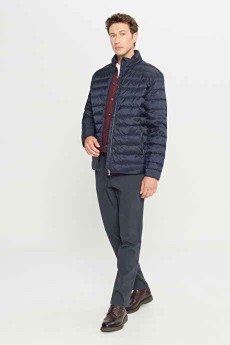 Standart Fit Normal Kesim Dik Yaka Yan Cepli Casual Lacivert Mont resmi