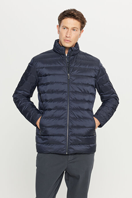 Standart Fit Normal Kesim Dik Yaka Yan Cepli Casual Lacivert Mont resmi