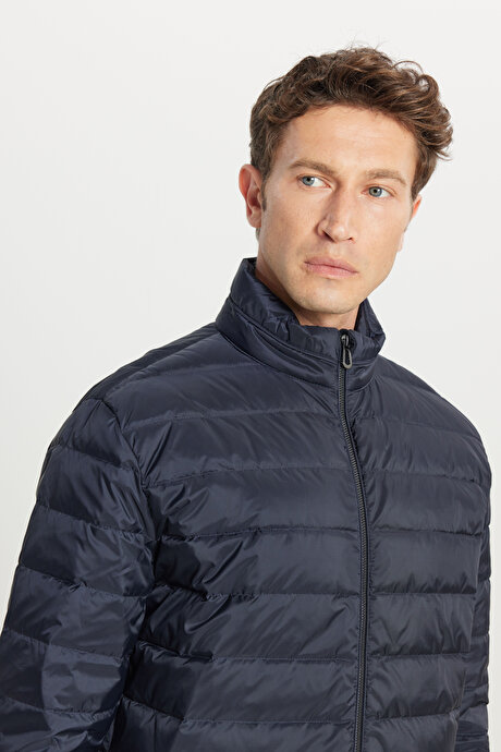 Standart Fit Normal Kesim Dik Yaka Yan Cepli Casual Lacivert Mont resmi