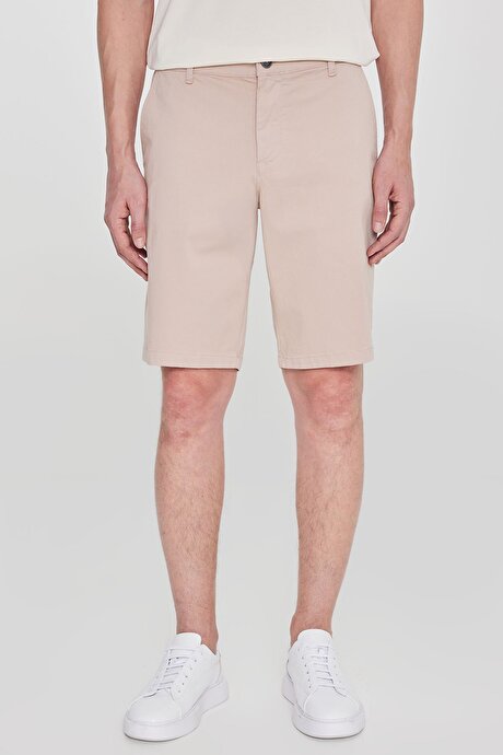 Pamuklu Slim Fit Dar Kesim Yan Cepli Esnek Pembe Şort resmi