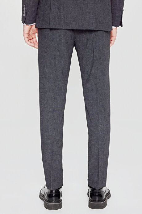 Slim Fit Dar Kesim Kırlangıç Yaka Kapak Cepli Ekose Gofre Desenli Antrasit Takım Elbise resmi
