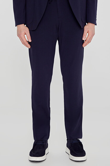Slim Fit Dar Kesim Mono Yaka Beli Bağlamalı Torba Cepli Lacivert Takım Elbise resmi
