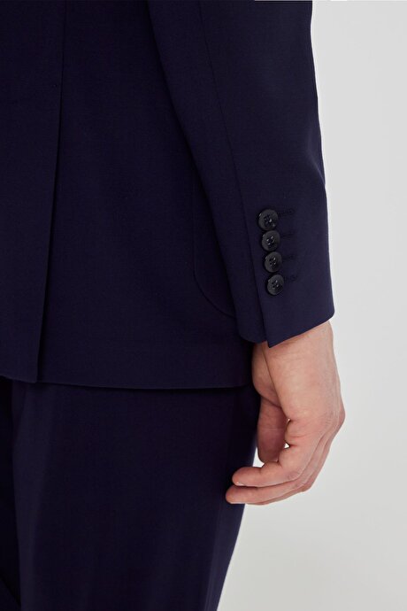 Slim Fit Dar Kesim Mono Yaka Beli Bağlamalı Torba Cepli Lacivert Takım Elbise resmi