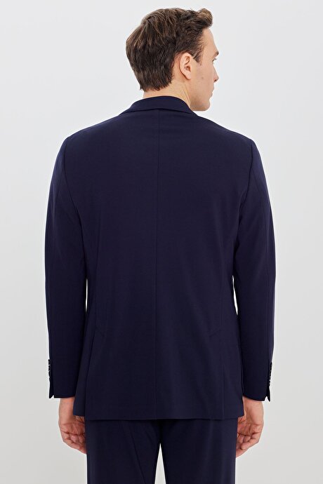 Slim Fit Dar Kesim Mono Yaka Beli Bağlamalı Torba Cepli Lacivert Takım Elbise resmi