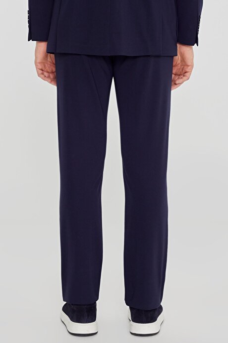 Slim Fit Dar Kesim Mono Yaka Beli Bağlamalı Torba Cepli Lacivert Takım Elbise resmi