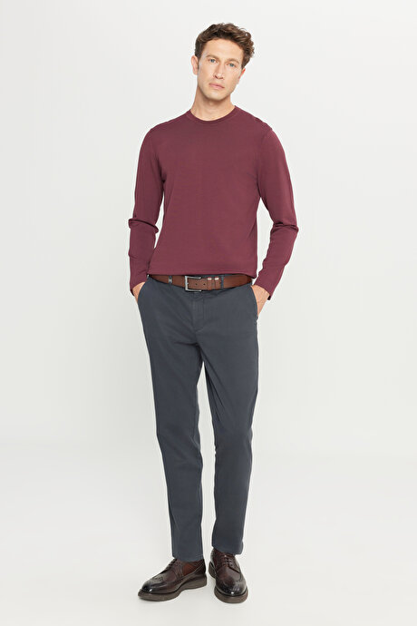Standart Fit Normal Kesim Bisiklet Yaka Triko Basic Bordo Kazak resmi
