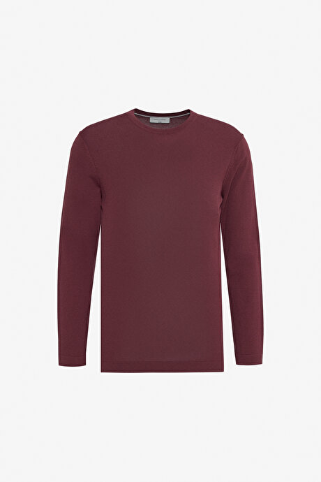 Standart Fit Normal Kesim Bisiklet Yaka Triko Basic Bordo Kazak resmi