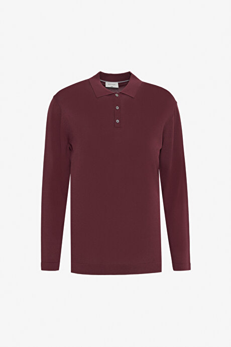 Standart Fit Normal Kesim Polo Yaka Basic Triko Bordo Kazak resmi
