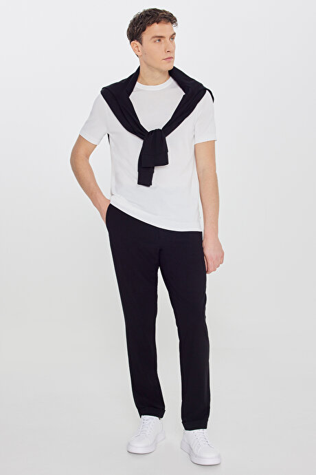 Standart Fit Normal Kesim Bisiklet Yaka Triko Ekru Tişört resmi