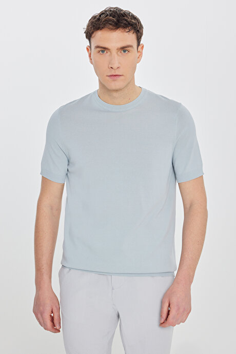 Standart Fit Normal Kesim Bisiklet Yaka Triko Mint Tişört resmi