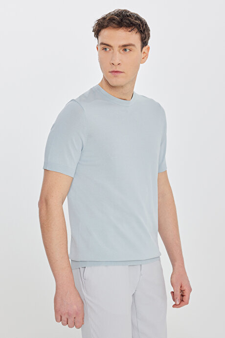 Standart Fit Normal Kesim Bisiklet Yaka Triko Mint Tişört resmi