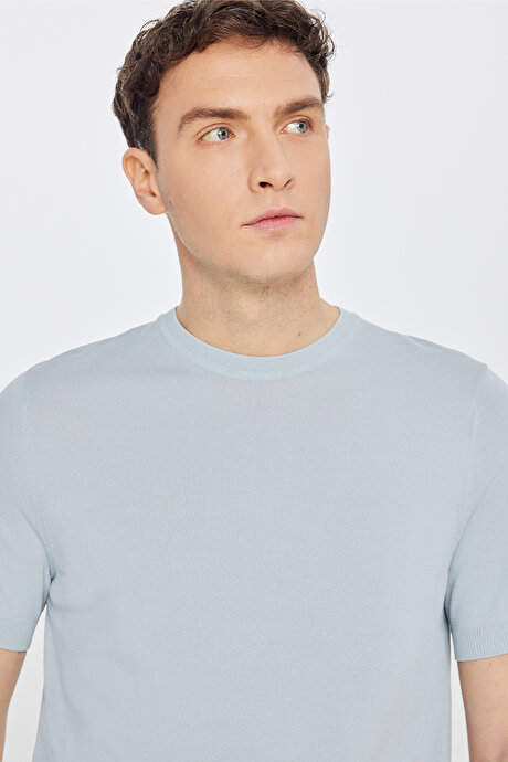 Standart Fit Normal Kesim Bisiklet Yaka Triko Mint Tişört resmi