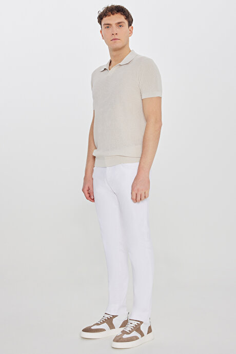 %100 Pamuk Standart Fit Normal Kesim Polo Yaka Triko Taş Tişört resmi