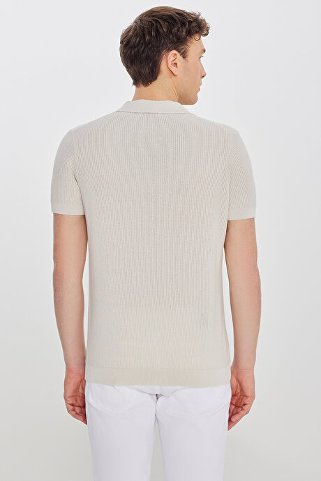 %100 Pamuk Standart Fit Normal Kesim Polo Yaka Triko Taş Tişört resmi