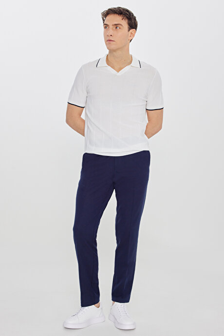 Standart Fit Normal Kesim Polo Yaka Triko Ekru Tişört resmi