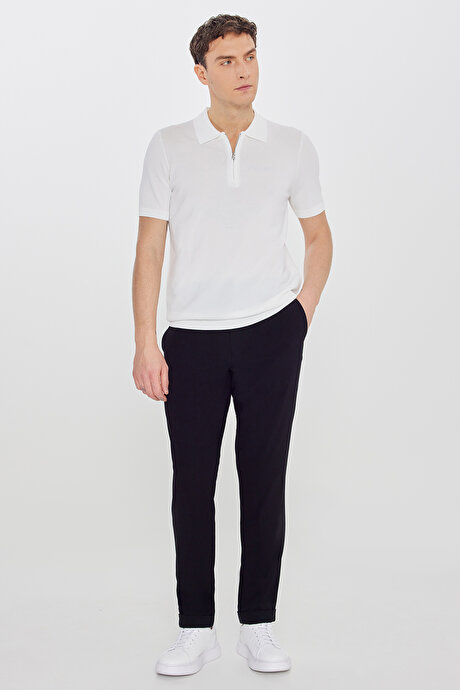 Standart Fit Normal Kesim Polo Yaka Triko Ekru Tişört resmi