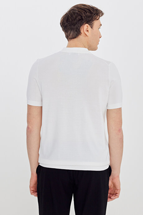 Standart Fit Normal Kesim Polo Yaka Triko Ekru Tişört resmi