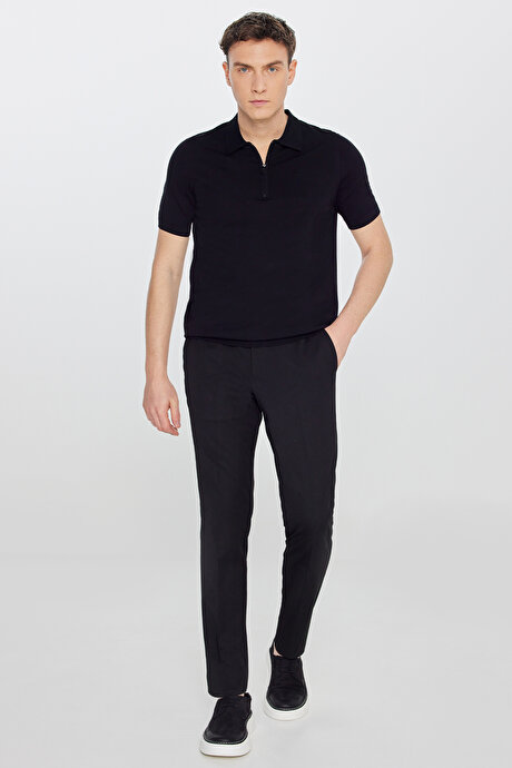Standart Fit Normal Kesim Polo Yaka Triko Siyah Tişört resmi