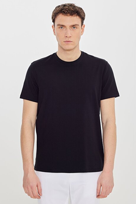 Pamuklu Standart Fit Bisiklet Yaka Basic Siyah Tişört resmi