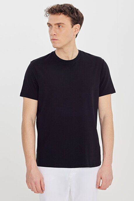 Pamuklu Standart Fit Bisiklet Yaka Basic Siyah Tişört resmi