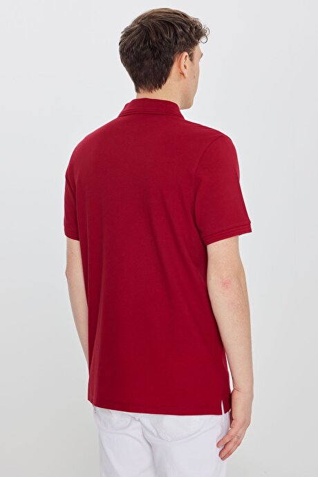 %100 Pamuk Comfort Fit Rahat Kesim Polo Yaka Bordo Tişört resmi