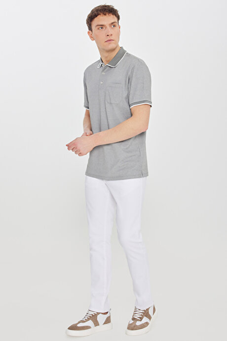 Pamuklu Comfort Fit Rahat Kesim Polo Yaka Cepli Haki Tişört resmi
