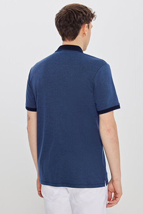 Pamuklu Comfort Fit Rahat Kesim Polo Yaka Cepli Lacivert Tişört resmi