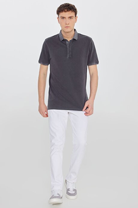 %100 Pamuk Slim Fit Dar Kesim Polo Yaka Antrasit Tişört resmi