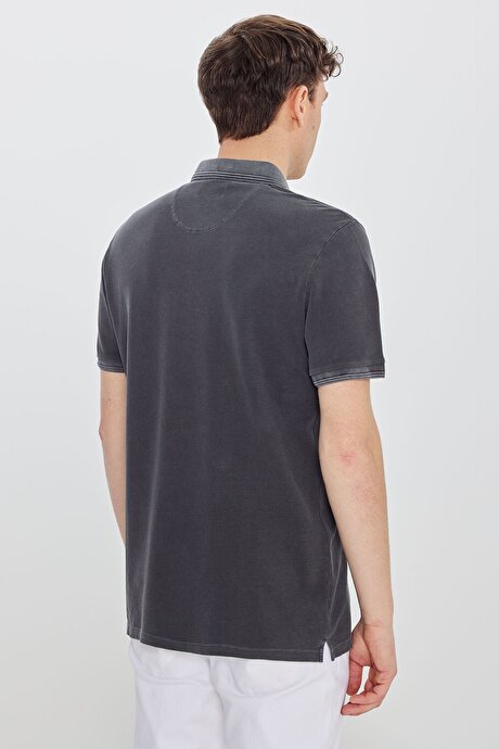 %100 Pamuk Slim Fit Dar Kesim Polo Yaka Antrasit Tişört resmi