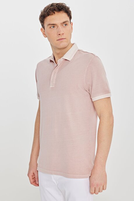 %100 Pamuk Slim Fit Dar Kesim Polo Yaka Gül Kurusu Tişört resmi