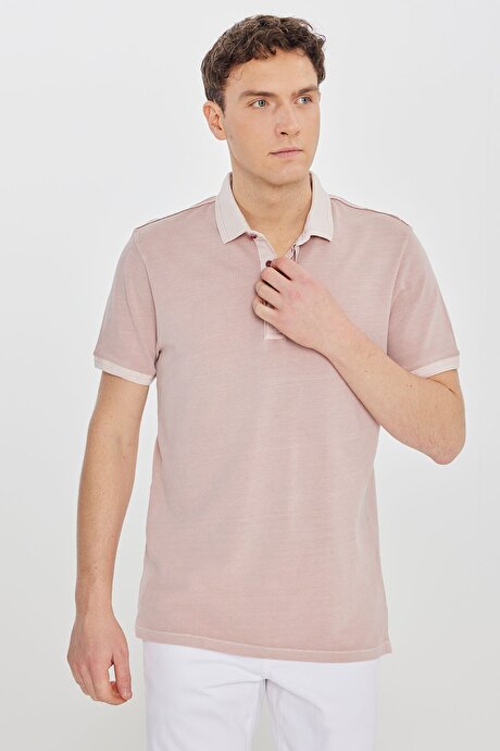 %100 Pamuk Slim Fit Dar Kesim Polo Yaka Gül Kurusu Tişört resmi