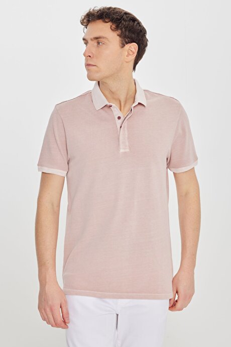 %100 Pamuk Slim Fit Dar Kesim Polo Yaka Gül Kurusu Tişört resmi