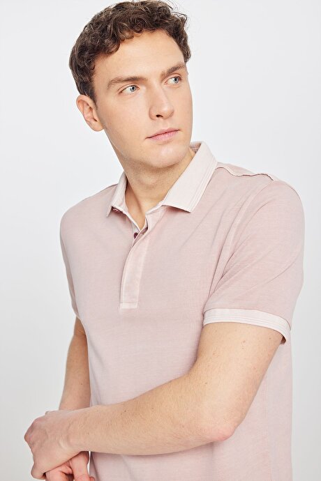 %100 Pamuk Slim Fit Dar Kesim Polo Yaka Gül Kurusu Tişört resmi