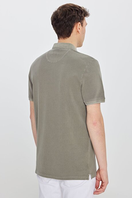 %100 Pamuk Slim Fit Dar Kesim Polo Yaka Haki Tişört resmi