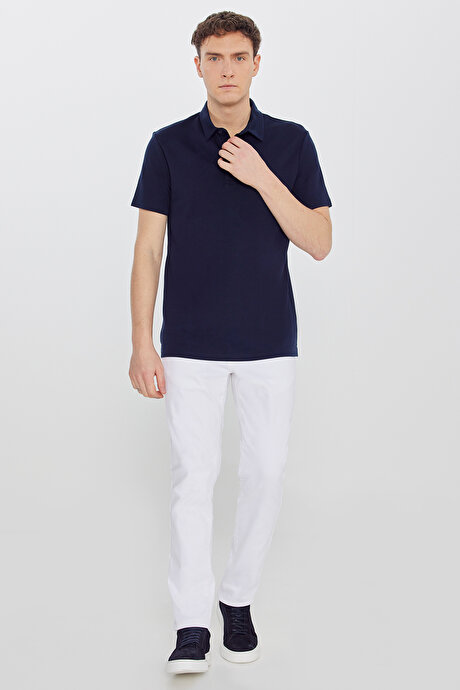 %100 Pamuk Slim Fit Dar Kesim Polo Yaka Lacivert Tişört resmi