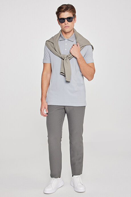 Standart Fit Normal Kesim Polo Yaka Esnek Açık Gri Tişört resmi