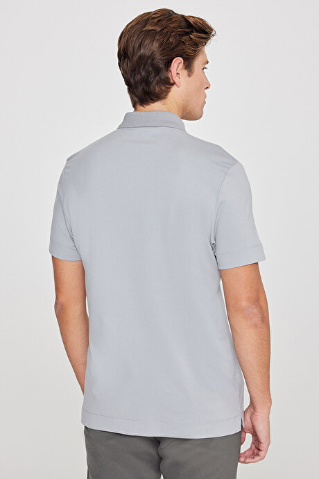 Standart Fit Normal Kesim Polo Yaka Esnek Açık Gri Tişört resmi