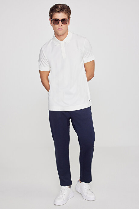 Standart Fit Normal Kesim Polo Yaka Esnek Ekru Tişört resmi