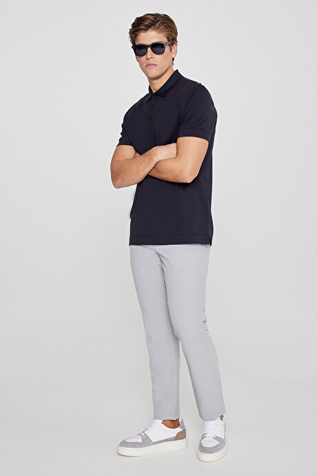 Standart Fit Normal Kesim Polo Yaka Esnek Siyah Tişört resmi