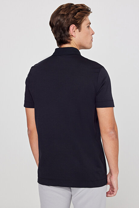 Standart Fit Normal Kesim Polo Yaka Esnek Siyah Tişört resmi