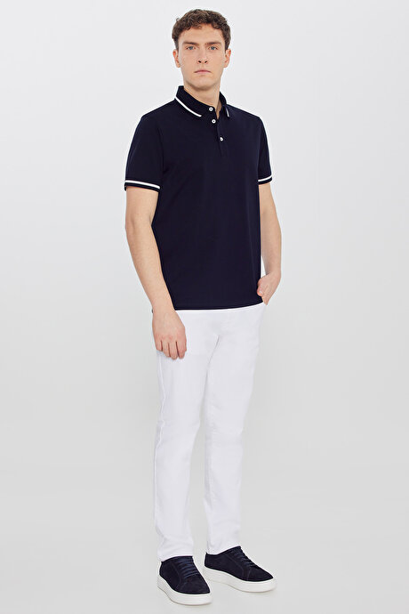 %100 Pamuk Standart Fit Normal Kesim Polo Yaka Lacivert Tişört resmi