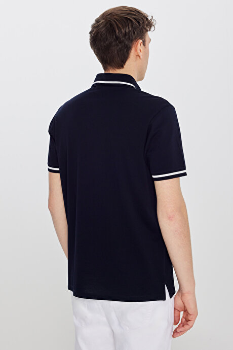 %100 Pamuk Standart Fit Normal Kesim Polo Yaka Lacivert Tişört resmi