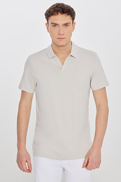 %100 Pamuk Slim Fit Dar Kesim Polo Yaka Taş Tişört resmi