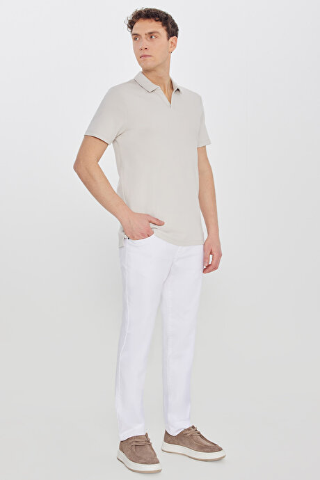 %100 Pamuk Slim Fit Dar Kesim Polo Yaka Taş Tişört resmi