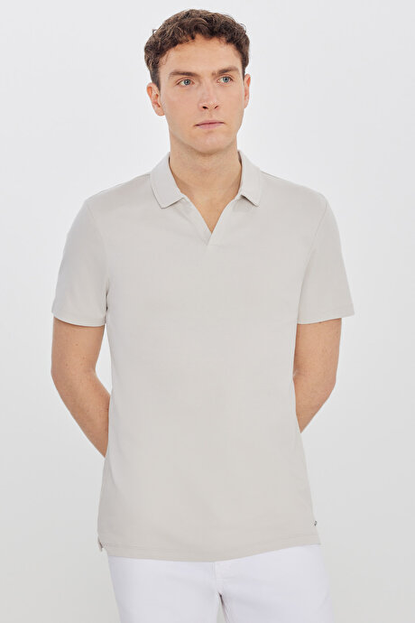 %100 Pamuk Slim Fit Dar Kesim Polo Yaka Taş Tişört resmi