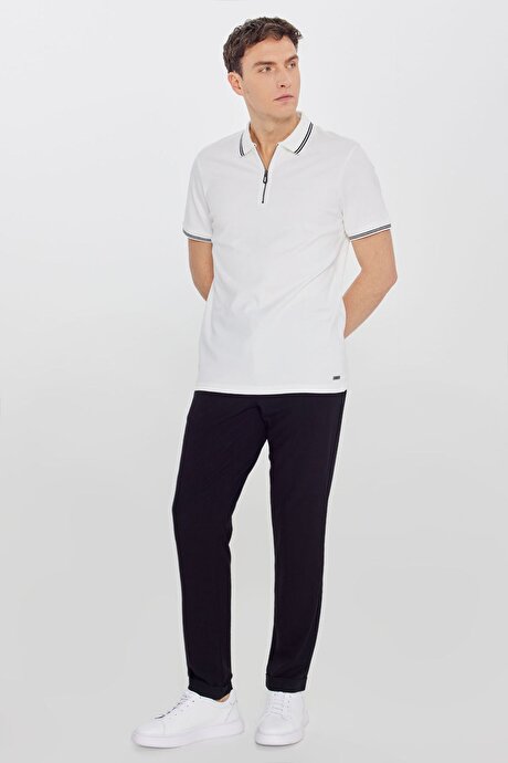 %100 Pamuk Slim Fit Dar Kesim Polo Yaka Ekru Tişört resmi