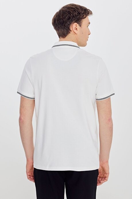 %100 Pamuk Slim Fit Dar Kesim Polo Yaka Ekru Tişört resmi